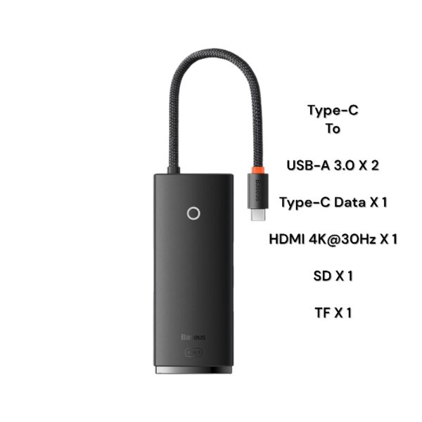 Baseus 6 in 1 Lite / Air Joy Type-C HUB Docking Station (Type-C to HDMI+USB3.0*2+Type-C Data+SD/TF) Black - WKQX050001- 6 Months Warranty