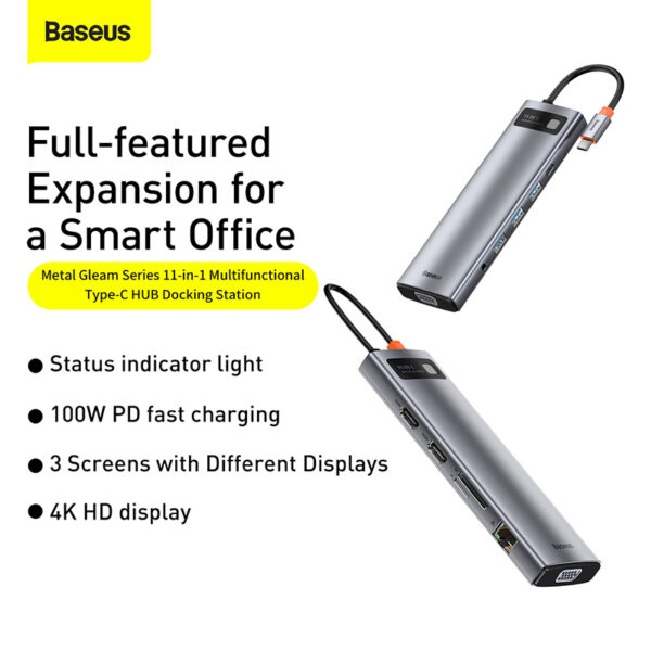 Baseus 11-in-1 Type C Hub Metal Gleam Series  Multifunctional Docking Station- 6 Months Warranty - Image 2