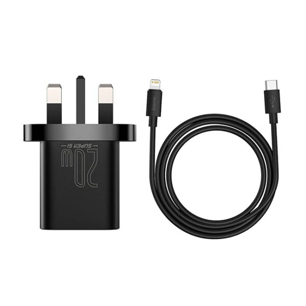 Baseus 20W  Super Si 1C fast wall charger USB Type C UK + USB Type C - Lightning 1m cable  -TZCCSUP-K01- 6 Months Warranty