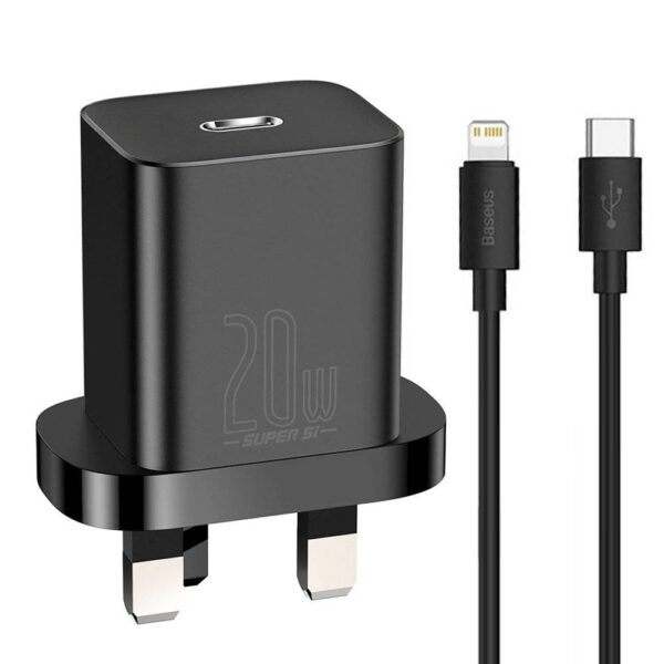 Baseus 20W  Super Si 1C fast wall charger USB Type C UK + USB Type C - Lightning 1m cable  -TZCCSUP-K01- 6 Months Warranty - Image 2