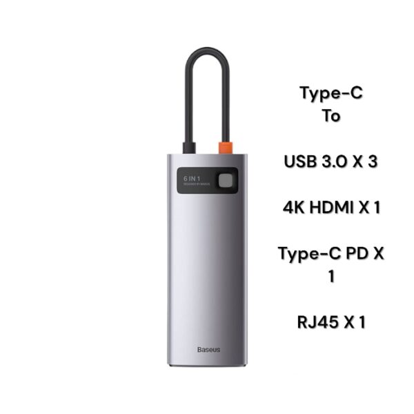 Baseus 6-in-1 Type-C HUB  Star Joy Series  Multifunctional Docking Station Gray - 6 Months Warranty