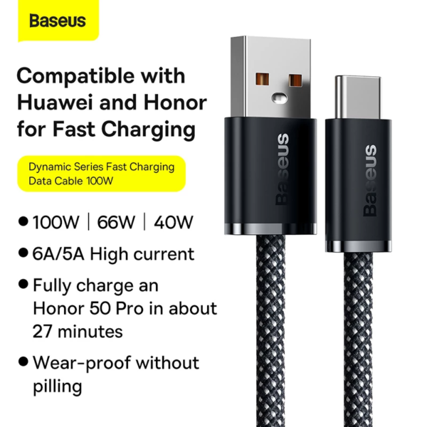 Baseus Dynamic Series 1M 100W Fast Charging Data Cable USB to Type-C Slate Gray- CALD000616- 6 Months Warranty - Image 2