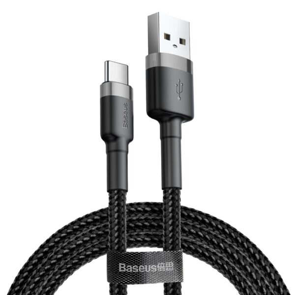 Baseus Cafule 3M Nylon Braided Cable USB To -  Type-C QC3.0 2A Black-Grey - CATKLF-UG1- 6 Months Warranty