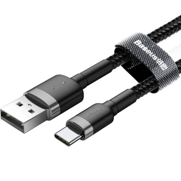 Baseus Cafule 3M Nylon Braided Cable USB To -  Type-C QC3.0 2A Black-Grey - CATKLF-UG1- 6 Months Warranty - Image 4