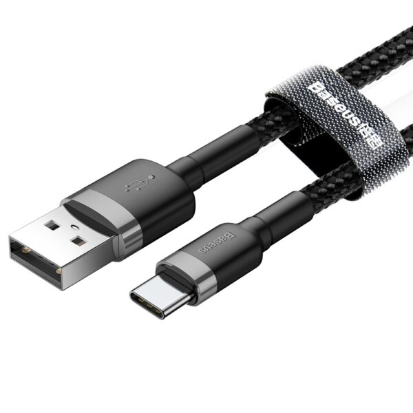 Baseus Cafule 2M Nylon Braided Cable USB To Type-C QC3.0 2A Black-Grey - CATKLF-CG1- 6 Months Warranty - Image 4