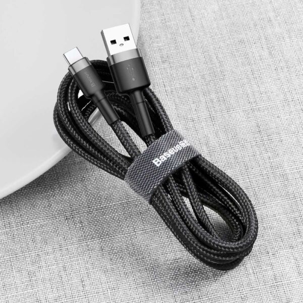 Baseus Cafule 2M Nylon Braided Cable USB To Type-C QC3.0 2A Black-Grey - CATKLF-CG1- 6 Months Warranty - Image 2