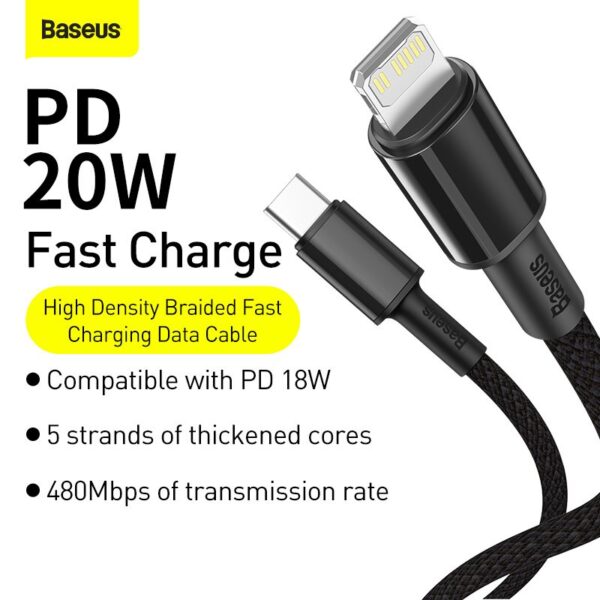 Baseus High Density 2M 20W Braided Fast Charging Data Cable Type-C to iP PD Black - CATLGD-A01 - 6 Months Warranty - Image 5