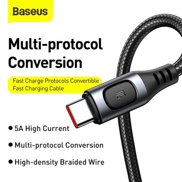 Baseus Flash Multiple 2M Fast Charge Protocols Convertible Fast Charging Cable USB For Type-C 5A  Gray - CATSS-B0G-  6 Months Warranty - Image 3