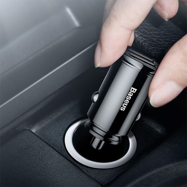 Baseus Circular Plastic A+A 30W Dual QC3.0 Quick Car Charger Black-CCALL-YD01- 6 Months Warranty - Image 3