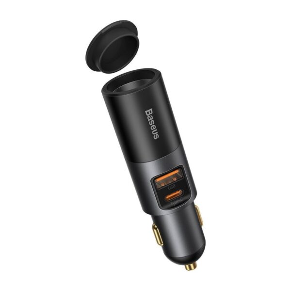 Baseus U+C 120W Share Together Fast Charge Car Charger with Cigarette Lighter Expansion Port Gray- CCBT-C0G- 6 Months Warranty - Image 3