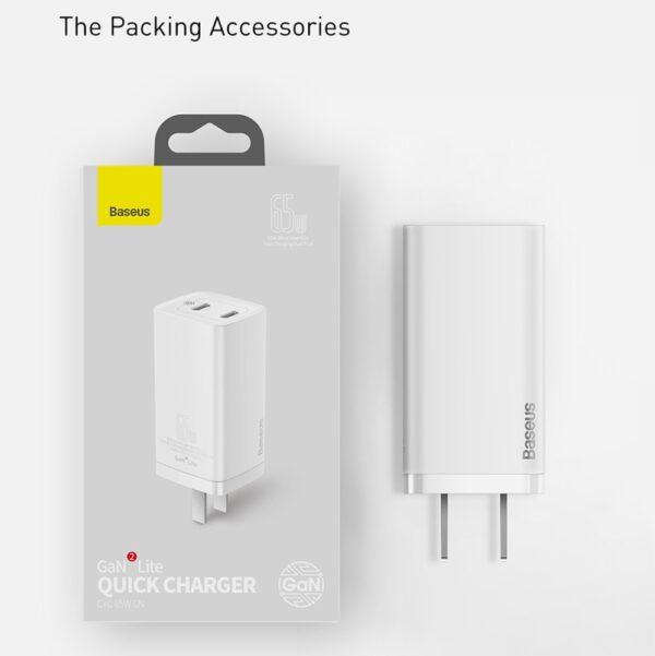 Baseus GaN2 Lite 65W Quick Charger  PD C+U CN Pin - Image 2