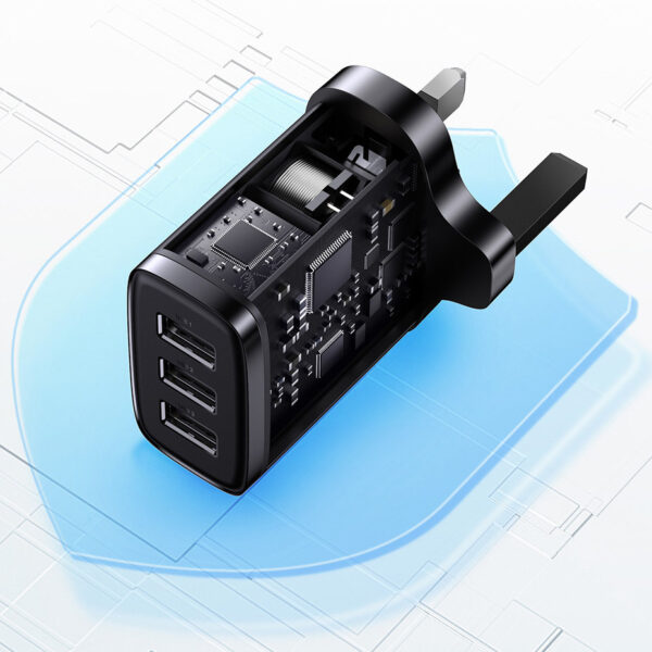 Baseus Compact 17W 3 USB Ports UK Pin Charger - 6M - Image 3