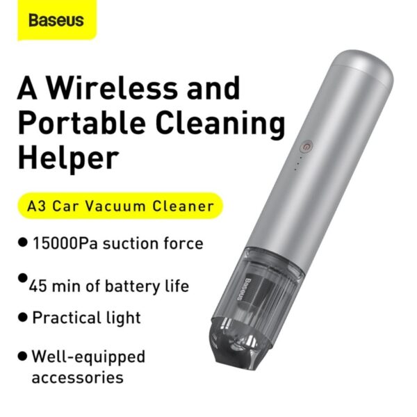 Baseus A3 15000pa Car Vacuum Cleaner Silver - 6M - Image 4