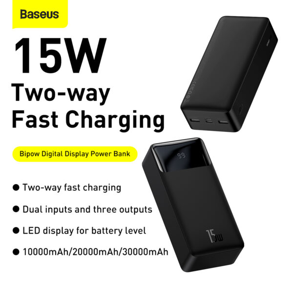 Baseus 30000mAh 15W Bipow Digital Display Power Bank - (6M) - Image 2