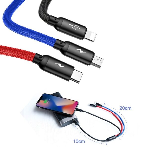 Baseus Three Primary 1.2 Meter USB to M+L+C Nylon Braid 3.5A Cable  - 6M - Image 2