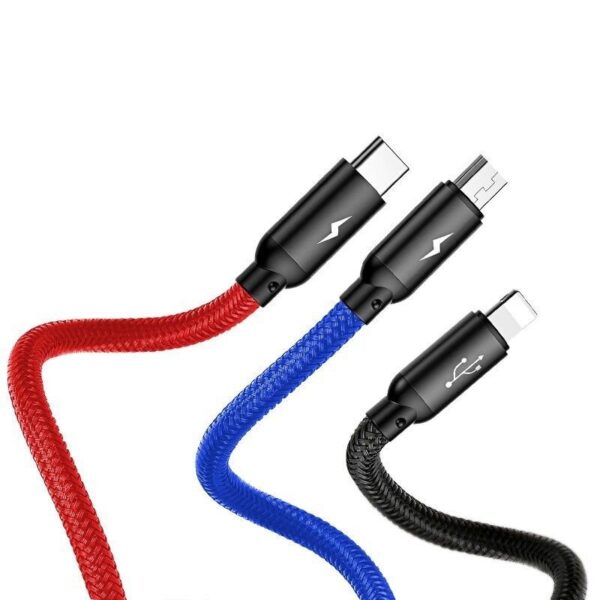 Baseus Three Primary 1.2 Meter USB to M+L+C Nylon Braid 3.5A Cable  - 6M - Image 4