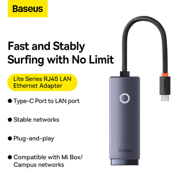 Baseus 1000Mbps Type-C to RJ45 LAN Port Ethernet Gigabit Adapter Lite Series Aluminium Alloy - Image 3