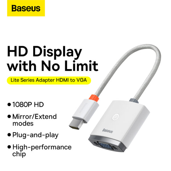 Baseus Lite Series HDMI to VGA Converter /Adapter White - 6 Months Warranty - Image 2