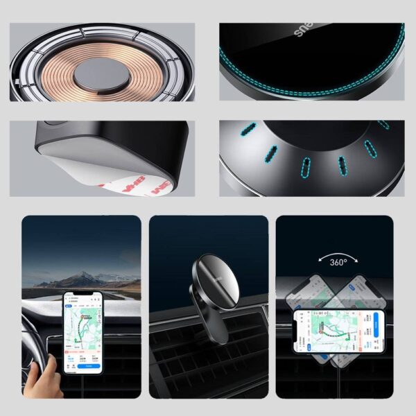 Baseus Magnetic Car Phone Holder Wireless Qi Charger 15 W (MagSafe Compatible For iPhone)  -  WXJN-01- 6 Months Warranty - Image 4