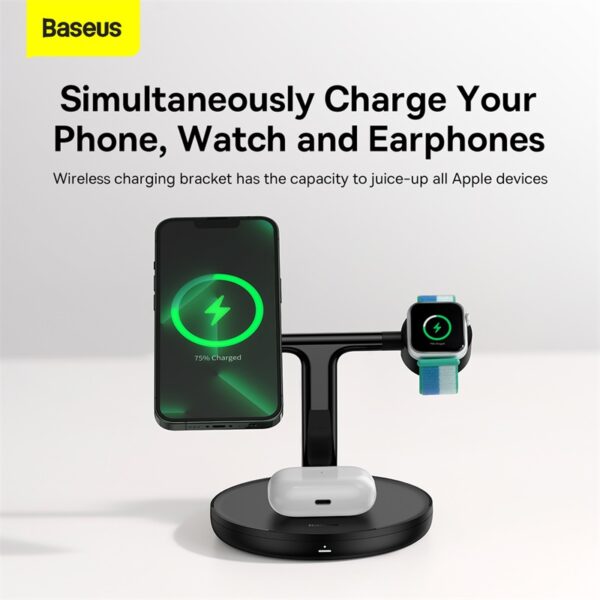 Baseus 20W Swan 3-in-1 Wireless Magnetic Charging Bracket Black- WXTE000101- 6 Months Warranty - Image 3