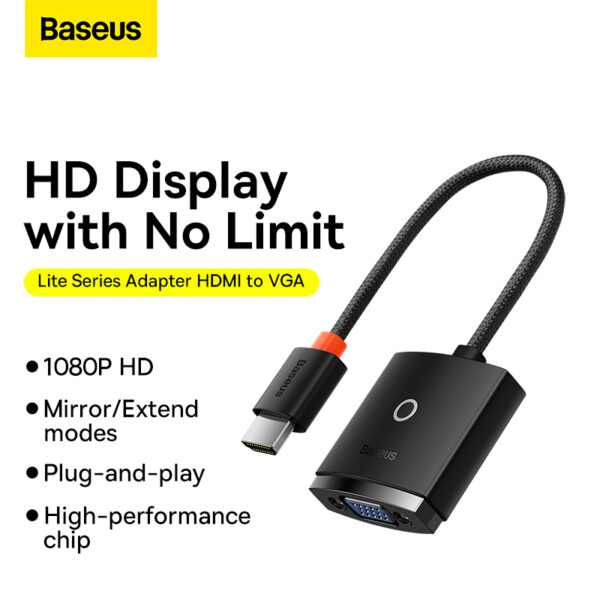 Baseus Lite Series HDMI to VGA Converter with 3.5mm Jack and Micro Power Port - Image 2