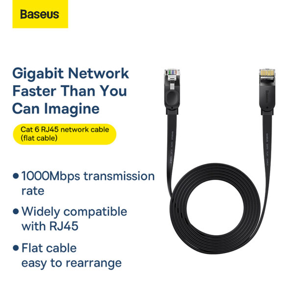 Baseus CAT 6 - 5m High Speed Six types of RJ45 Gigabit Network Cable (flat cable) Black - PCWL-D01- 6 Months warranty - Image 2