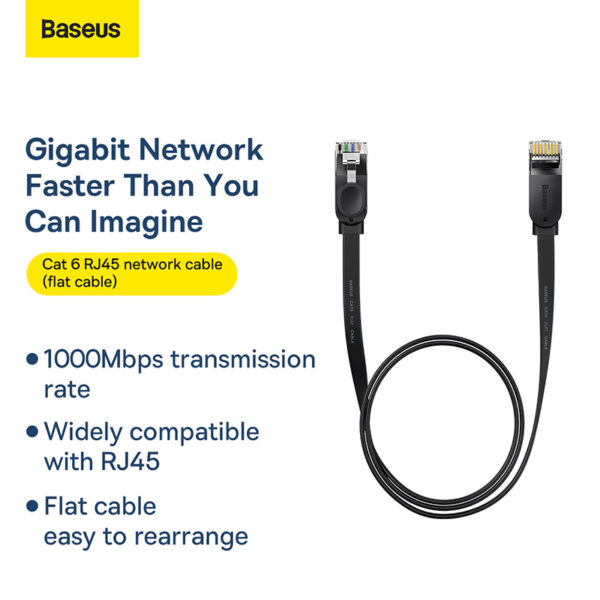 Baseus CAT 6 - 3m High Speed Six types of RJ45 Gigabit Network Cable (flat cable) Black - PCWL-C01 - Image 12