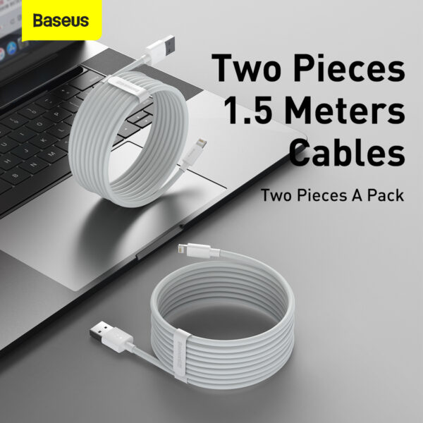 Baseus Simple Wisdom 1.5 Meter USB to Lighting  2.4A Cable 2Sets - 6M - Image 3