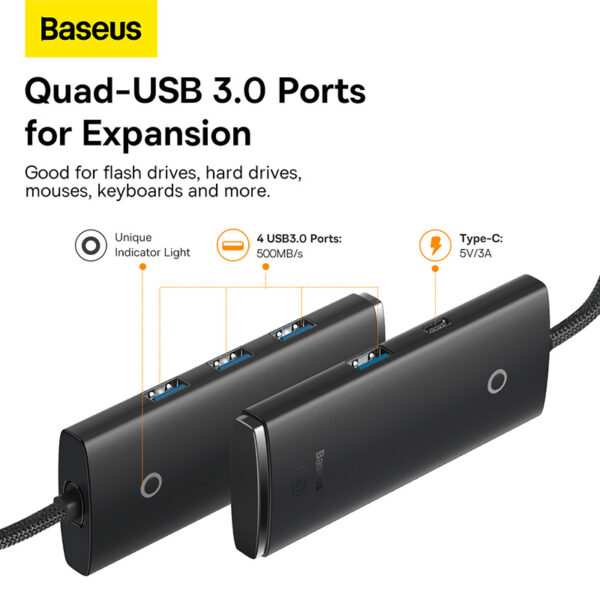 Baseus Lite Series 4-Port USB-A HUB Adapter 25cm Black - 6 Months Warranty - Image 8