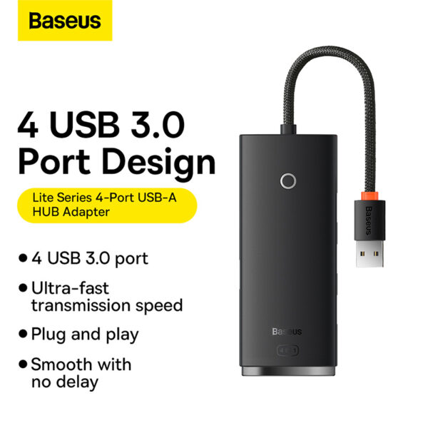 Baseus Lite Series 4-Port USB-A HUB Adapter 25cm Black - 6 Months Warranty - Image 4