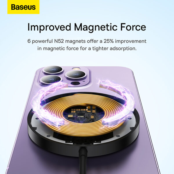 Baseus Simple Mini 3 Magnetic Wireless Charger Suit for iPhone 12/13/14/15 Black - 6 Months Warranty - Image 3