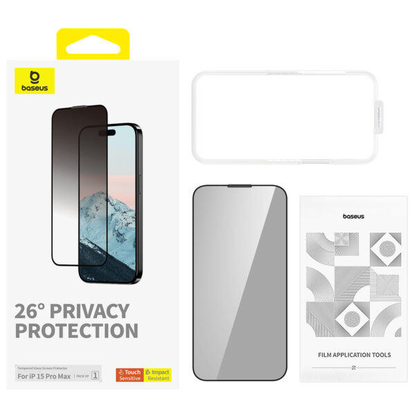 Baseus Iphone 15 Pro Max Diamond Series for Full-Coverage Privacy Protection Tempered Glass Screen Protector - Image 2