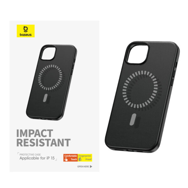 Baseus Fauxther Series for iP 15 Magnetic Phone Design Protective Magnetic Phone Case Cluster Black - P60157305113-00 - Image 4