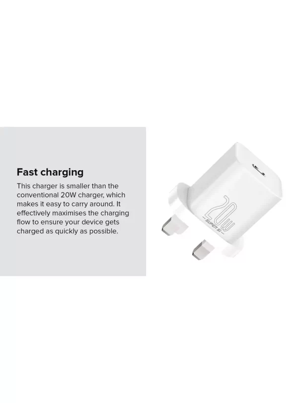 Baseus Super Si 20W Quick Charger 1C UK White - 6 Months Warranty - Image 5