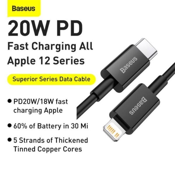 Baseus Superior Series 1M Fast Charging Data Cable Type-C to Lightning PD 20W Black - CATLYS-A01 - 6 Months Warranty - Image 10