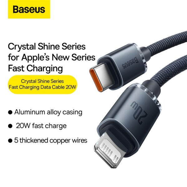 Baseus 1.2m Type-C to Lightning 20W Fast Charging Data Cable-Crystal Shine Series - Blue - Image 13