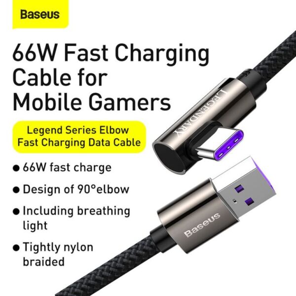 Baseus 1m USB to Type-C 66W Fast Charging Data Cable - Legend Series Elbow - Black - 6 Months Warranty - Image 15