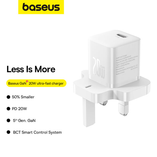 Baseus 20W GaN5 Mini Fast Charger Type-C UK Pin - Moon White - Image 15