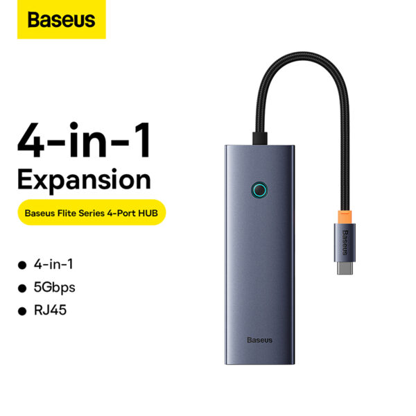 Baseus 4-Port HUB Flite Series Type-C to USB3.0*3 + RJ45*1 - Space Grey  - 6 Months Warranty - Image 15