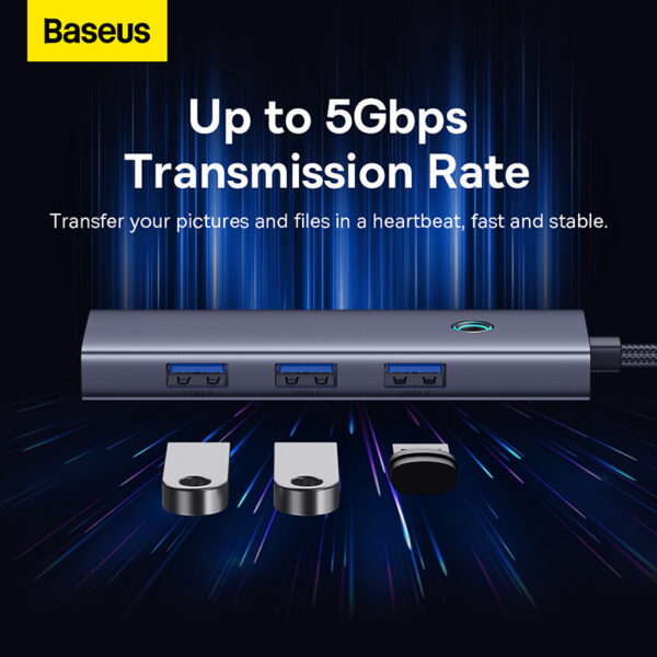 Baseus 4-Port HUB Flite Series Type-C to USB3.0*3 + RJ45*1 - Space Grey  - 6 Months Warranty - Image 10