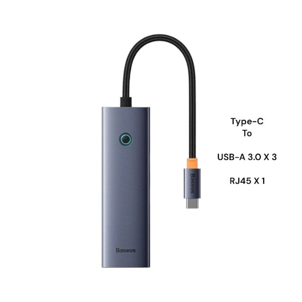 Baseus 4-Port HUB Flite Series Type-C to USB3.0*3 + RJ45*1 - Space Grey  - 6 Months Warranty