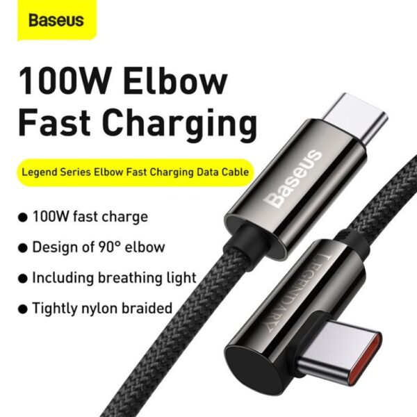 Baseus 1m Type-C to Type-C 100W Legend Series Elbow Fast Charging Data Cable - Black - Image 10