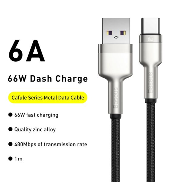 Baseus 1M USB to Type-C 66W Metal Data Cable - Image 2