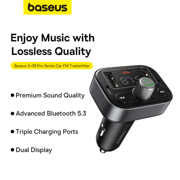 Baseus S-09 Pro Series Car FM Transmitter Cluster Black - 6M - Image 15