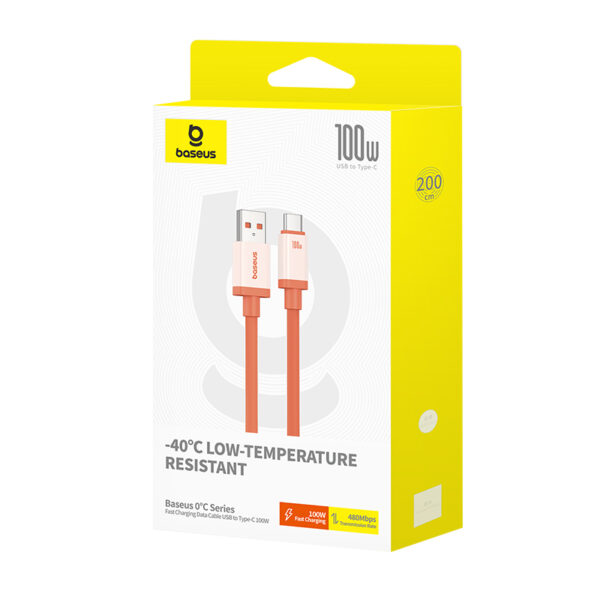 Baseus 0? Series 2m USB to Type-C 100W Fast Charging Data Cable - Canyon Coral - 6M - Image 7