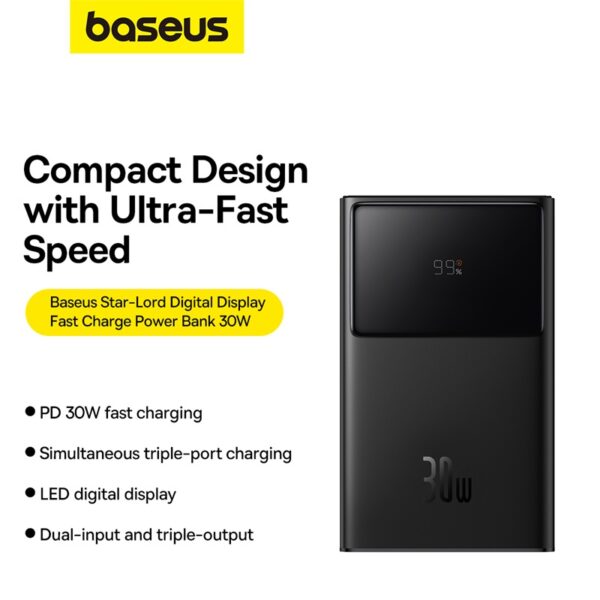 Baseus 10000mAh 30W Star-Lord Digital Display Fast Charging Power Bank - Cluster Black baseuscolombo