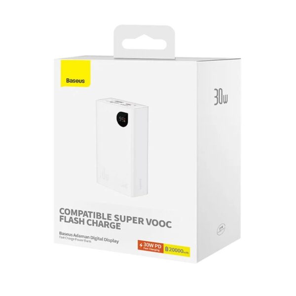 Baseus 20000mAh 30W Adaman2 VOOC Edition Digital Display Fast Charge Power Bank - White - 6M Baseus Colombo