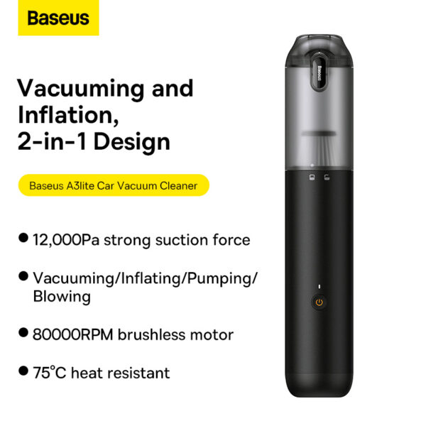 Baseus A3lite 12000pa 100W Car Vacuum Cleaner - Black - 6M-baseuscolombo