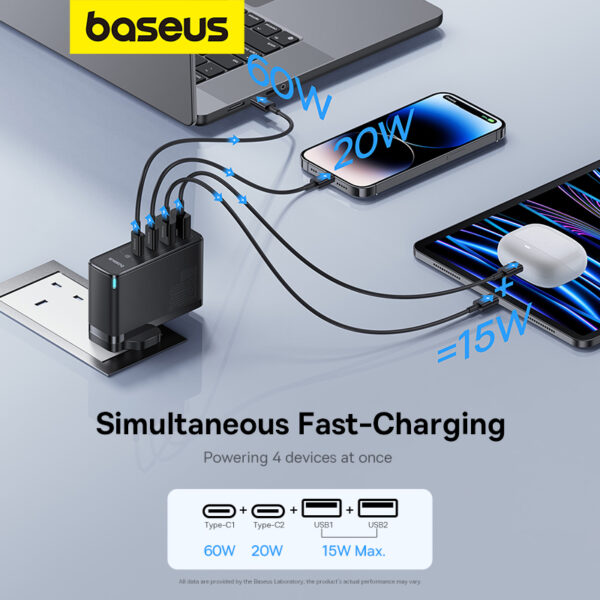 Baseus GaN5 Pro 100W Fast Charger 2C+2U UK Pin - 6M - Image 17