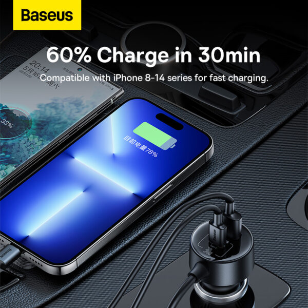 Baseus 30W High Efficiency Pro 1- for -2 Car Cigarette Lighter  Cosmic Black - C00455300121-00 - Image 7